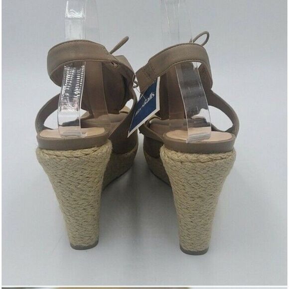 Nwob Cole Haan Nikeair Heath Womens Tan Leather Fabric Lace Up Wedge sandal 10B - Picture 6 of 10